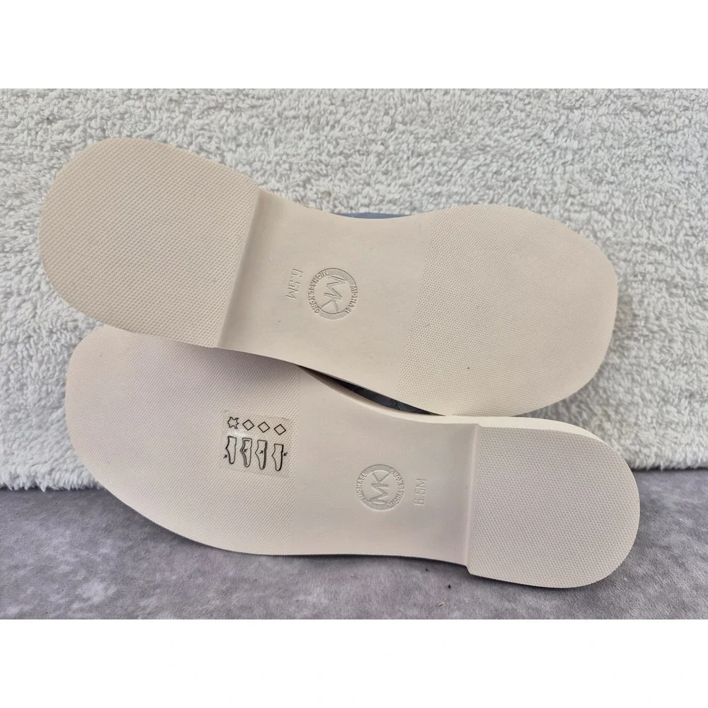 Michael Kors Glenda Pale Blue Croc Embossed Leather Slide Sandals 40S0GLFP1E